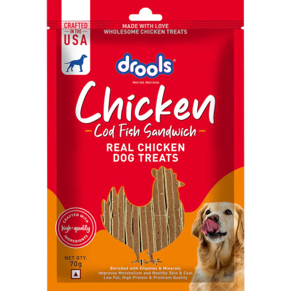 Drools Real Chicken Dog Treats - Chicken Cod Fish Sandwich